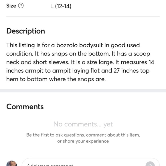 Women’s Bozzola Black Short Sleeve Snap Bodysuit: Large - Picture 5 of 5